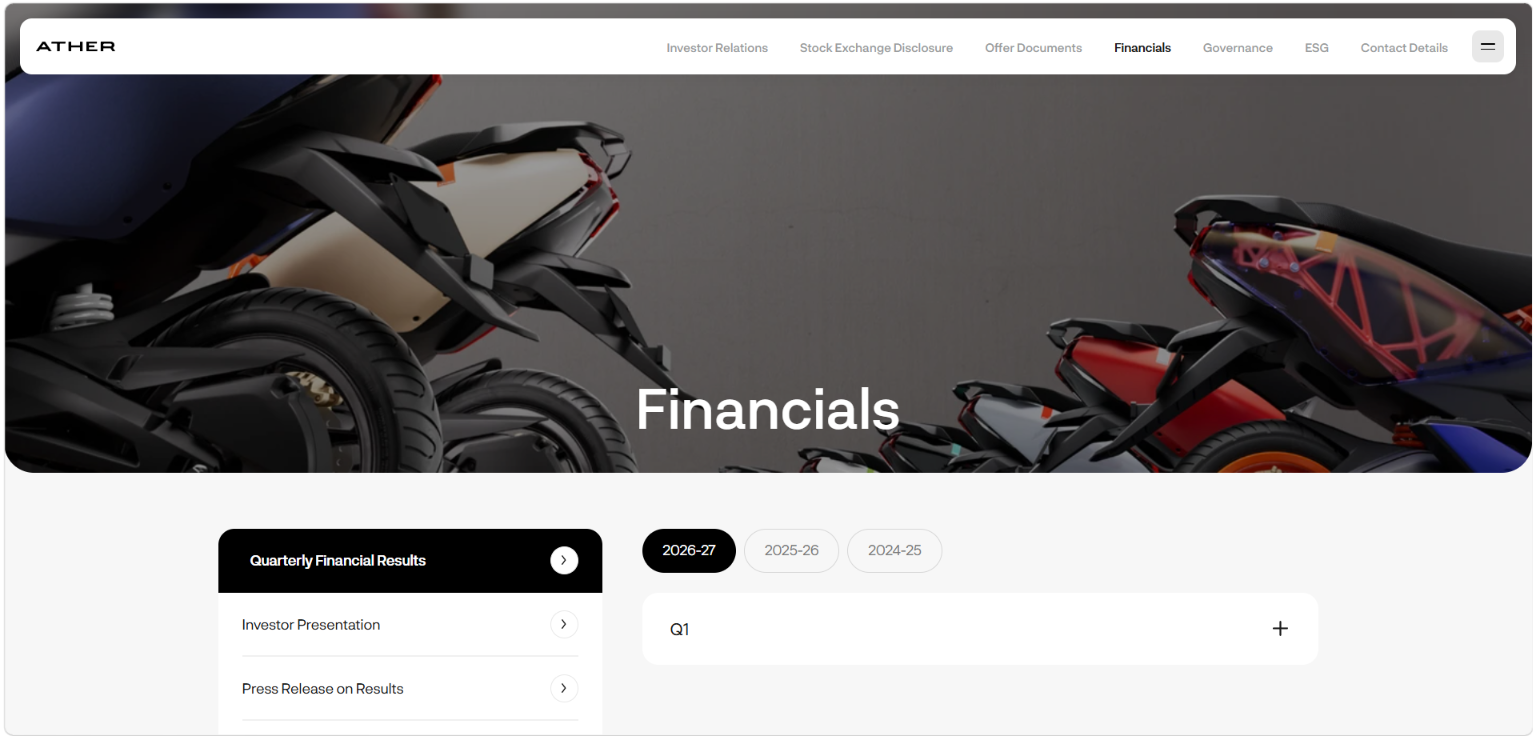 Ather: Investor relations