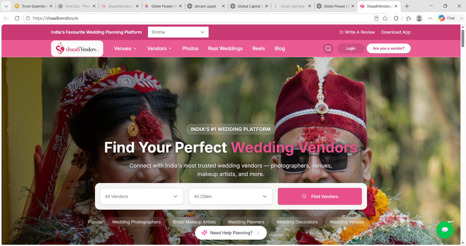 ShaadiVendors homepage preview